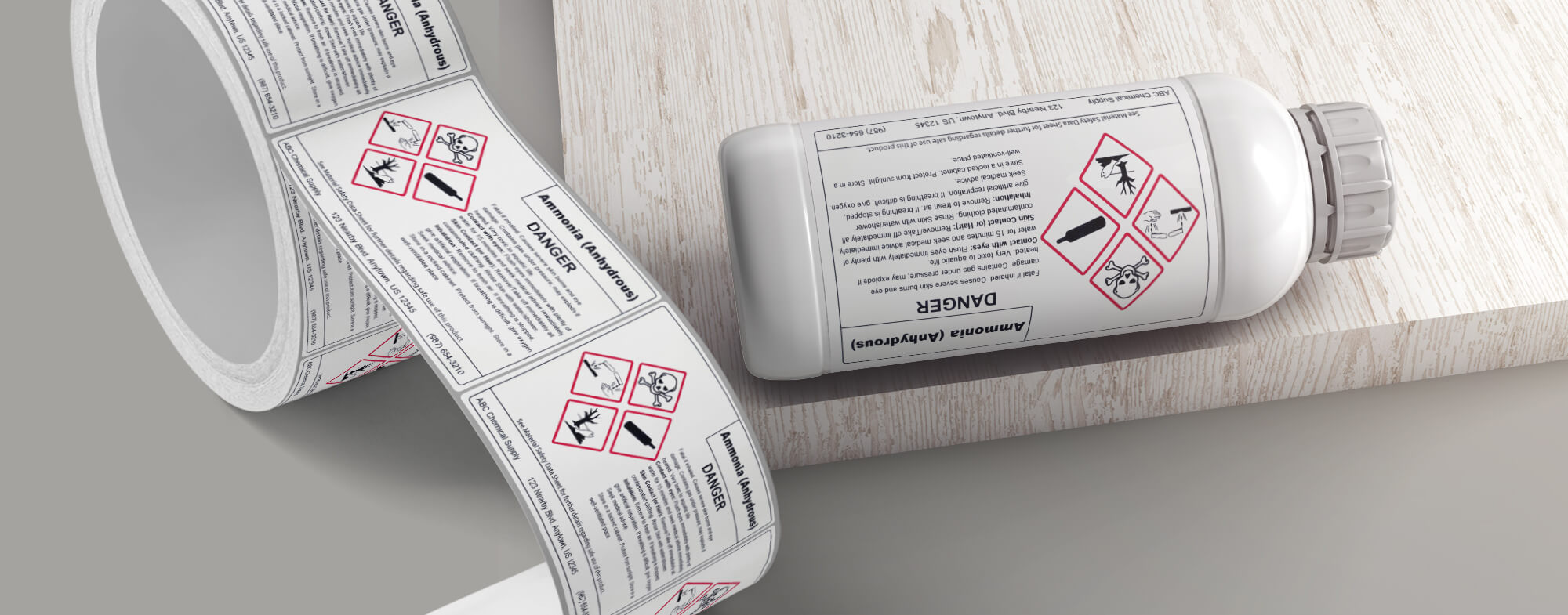 Custom GHS labels, BS5609 compliant labels for shipping & storage.